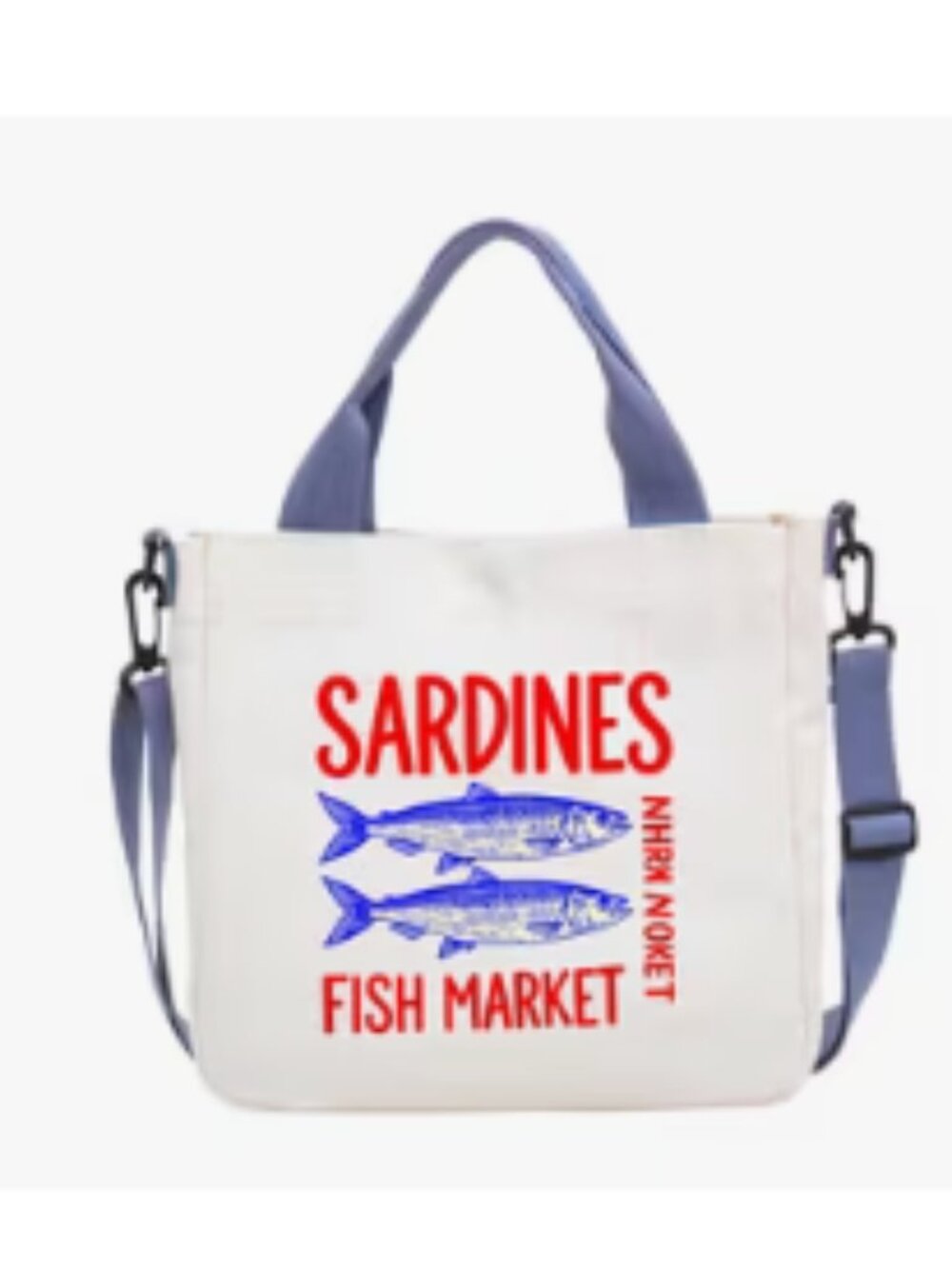Women's Sardines Fish Print Shoulder Tote Bag Costal NEW